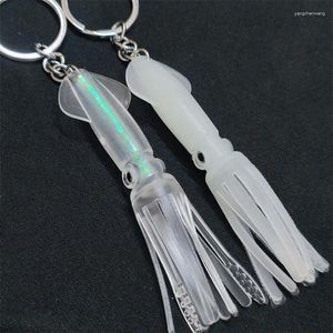 Anahtarlıklar Benzersiz Keychain Fisher yapay kalamar balıkçılık cazibesi parlak anahtarlık kolyesi kadın takı aksesuarları arkadaş hediyesi