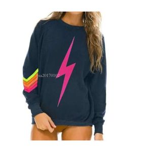 Spring Thin Sweatshirt Women/girl O-neck Rainbow Stripe Lighing Print Long Sleeve T-shirt Fashion Europe-usa Style