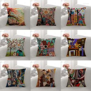 Pillow Furniture Retro Stereoscopic Oil Painting Landscape Digital Printed Linen Case