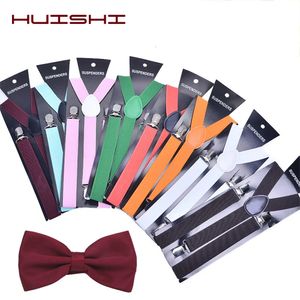 HUISHI Fashion Plain Black Suspenders for Men Navy Red Burgundy Braces Unisex Strap Bretels Mannen Women Bow Tie Suspenders Blue 240418