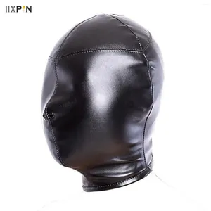 Party Supplies Sexy LaTex Mask Hoods Helhuvudet Cover Nose Hole Back Lace-Up Pu Leather Headgear Women Catsuit Halloween Cosplay Costumes