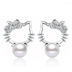 Stud Earrings NEHZY 925 Silver Needle Woman Shambhala Super Flash Cubic Zirconia Stone Pearl Fashion Kitten Jewelry 8MM