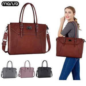 その他のコンピューターアクセサリMosiso New PU Leather Laptop Tote Bag 15.6 17インチ女性用PUレザーノートブックショックプルーフコンパートメントY240418