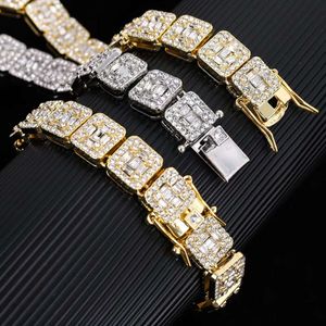 Feiner Schmuck Hip Hop Luxus 13mm großer Diamantquadratform Clustered Cuban Tennis Chain Halskette Armband