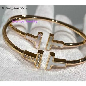Bangle T Home T-shaped Open Rose Gold Mesh Red Diamond with White Fritillary Bracelet Fashion Style Holiday Gift