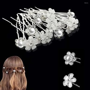 Hair Clips Accessories Flower Hairstyle Design Tools Wedding Hairpins Bridal Jewelry U-shaped Pearl Pin Rhinestone Clip