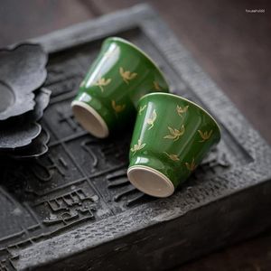 Tazze da tè smeraldo dorato teacup antico acqua autunnale orchidea piccola tazza di porcellana bianca singola stile cinese squisito