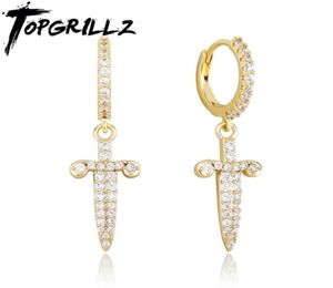 Topgrillz Ice Out Sword Dagger Earring Full Iced Cubic Zirconia High Quality Copper Hip Hop Fashion Jewelry Gift for Party 2106186847279