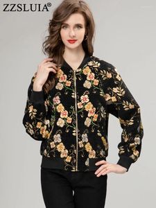 Kvinnors jackor zzsluia vintage för kvinnor blommor tryckt pärldesigner långärmad rockar mode elegant kappa kvinna