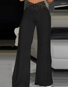 Pantaloni da donna casual per le donne sovrapposti a lungo la vita testurizzata elegante elegante design a maglie a valo
