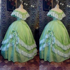 ライトグリーンボールガウン歴史的なビクトリア朝のウエディングドレス内戦中世のプリンセスイブニングドレス肩の床の長さエレガントなヴィンテージゴシックコスチューム