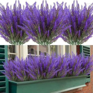 Flores decorativas 1pc 5 Forks Planta artificial Lavanda externa mesa de casamento interno de casamentos decoração de festas de jardim de buquê de flores falsas posar