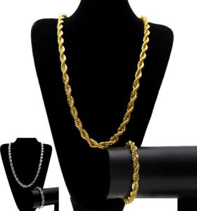 10MM Hip Hop ed Rope Chains Jewelry set Gold Silver plated Thick Heavy Long Necklace bracelet Bangle For Men s Rock Jewelry7511515