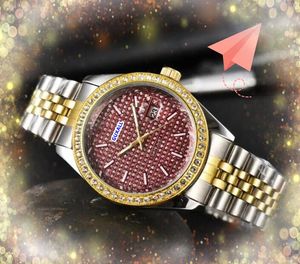 Popular men three stiches design watches day date time womens men clock stainless steel strap quartz movement 24 hour calendar diamonds ring dot bracelet watch gifts