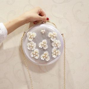 Bolsas de noite, embreagem de luxo, feminina designer de uma bolsa de ombro de corrente de flor redonda bolsa de casamento dourada / gota de prata