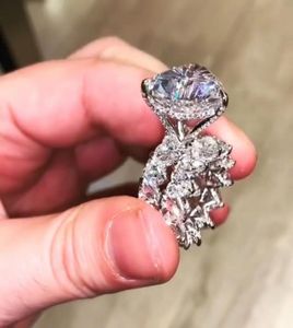 2020 Yeni Varış Ins Top Satış Vintage Mücevher Çift Yüzük 925 Sterlling Gümüş Armut Kesim Beyaz Topaz CZ Diamond Kadın Düğün BR1509315