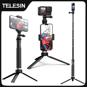 Selfie Monopods Telesin para GoPro Selfie Stick 360 Rotação Rotação Tripé portador de telefone Tripé Alumínio Monopod para DJI Insta360 Smartphone Y240418