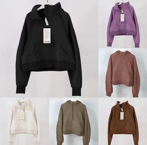 lu yoga sportkläder kvinna höst vinter yoga hoodie kvinnor plus sammet förtjockning jackor hoodys sport halv blixtlås designer tröja chothing lösa korta kläder