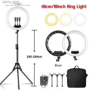 Kontinuerlig belysning 18 tum platt ring LED selfie videolampan med stativstativ telefonklipp lämpligt för YouTube Live Lighting Photography Studio Y240418