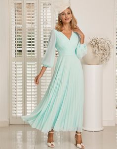 Short's Short Chiffon V-Neck Dusty Blue Mother of the Bride Dresses A-Line Mint Verde sopra la caviglia Abito Elegante Ospite per matrimoni in autunno primavera per donne