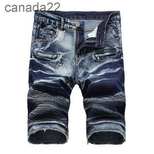 Mens Streetwear Biker Denim Shorts Bermuda Menas Vintage Ripped Hole Hip Hop Jeans Straight Plus Size Summer 0C0W