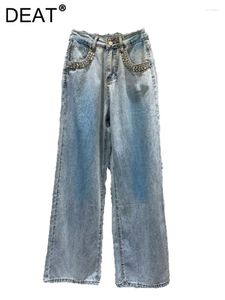 Women's Jeans Denim Pants High Waist Loose Full Length Diamonds Gradient Printed Straight 2024 Summer Fashion 33A1270
