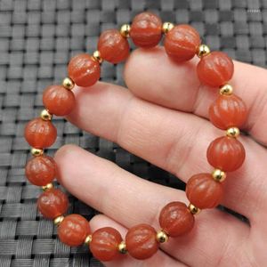 Strand Agate Pumpkin Red Calcedony Melon perde da uomo e da donna Braccialetta di giada