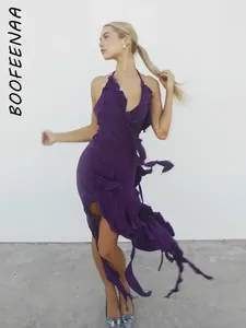 Повседневные платья Boofeenaa Ruffle Ruffle Harter Halter без спинки