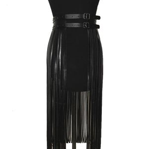 Boho Gothic High Salia Tasel de couro Faux Belts Punk Rock Botões de Fringa Sexy Long Halloween Vestido de festa 240412