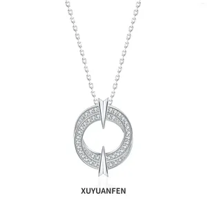 Chains XUYUANFEN European And American S925 Pure Silver Necklace Women's Versatile High End Double Ring Round Pendant