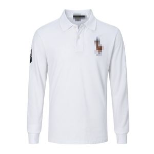 High End Brand Letter broderad poloskjorta, långärmad vår och höst bomullst-shirt, fashionabla designer lapel topp, trendiga gatukläder, herrkläder