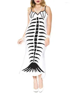 Casual Dresses Women Fashion Halloween Fishtail Dress Fishbone Print Summer Sleeveless Party For Cocktail Beach Streetwear