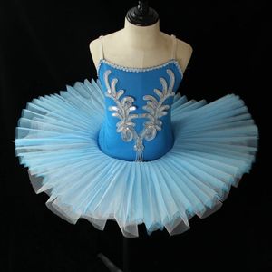 Balé azul tutu saia balé para crianças cisne swan traje infantil fantasia de dança de dança de palco de desempenho 240411