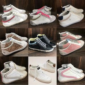 New release of high-top sneakers white old dirty sneakers men's shoes gold women's casual shoes luxury Italian sequins classic dirty shoes sneakers.