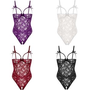 Sexy Wome Midnight Open-cut Floral Lace and Mesh Teddy Bodysuits with Back Cut-out Sleepwear Lingerie Teddies S-XXL Multicolors