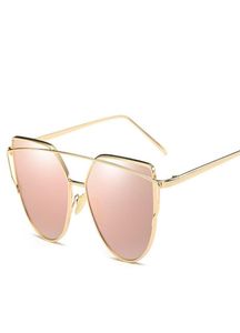 Кошачья глазное солнцезащитные очки 2017 Новый дизайн бренда зеркал Flat Rose Gold Vintage Cateye Fashion Sun Glasses Lady Eyewear UV4001926424