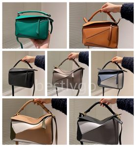 Designer -Tasche echte Lederhandtasche Schultereimer Frau Taschen Puzzle Clutch Totes Crossbody Geometry Square Kontrast Farb Patchwork 2024 Neu