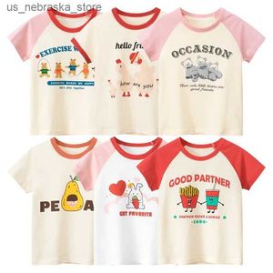 T-Shirts 2024 Sommer New Childrens T-Shirt Girls Cartoon Bären Druck kurzärmeliges Hemd Baumwolle O-Neck Tops Tees Schöne Kinder tragen Q240418