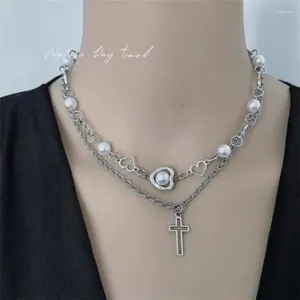 Chains Fashion Trendy Chic Imitation Pearl Hollow Out Heart Stars Necklaces Multi Layered Cross Necklace Jewelry Accessories Gifts