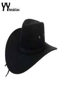 Zachodnia amerykańska kowbojskie kapelusze szerokie grzbiet hat sun hat cowboy faux zamsz Triple Strings Chapeau Homme Cowboy YY18015 T6270271