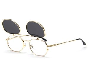Veshion Metal Gold Flip Up Okulary przeciwsłoneczne Mężczyźni spolaryzowane kwadratowe okulary optyczne UV400 rama Kobiety Wysokiej jakości letni styl 20217267145