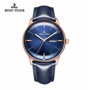 Reef Tigerrt Luxus Kleid Uhren Blaues Zifferblatt Leder Marke Konvex Objektiv Glas Automatisch für Männer RGA8238 Armbanduhren 3840133