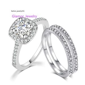 Band Wedding Engagement Rings Set for Women Couple Square Sier Color Cubic Zircon Birde Ring Dazzling Fashion Jewelry SR531-M