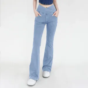 Aktif Pantolon Yoga Kot pantolon Kadınlar Denim seksi alevli pantolonlar bayan kalça ve çapraz bel tasarım kapalı spor açık hava