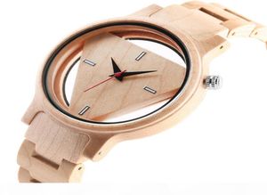 Wood Watches Men Creative Hollow Triangle Simple Bamboo Деревянный запястье Круглый циферблат часы Quartz Analog Kloce Gift Reloj para hombre9680579