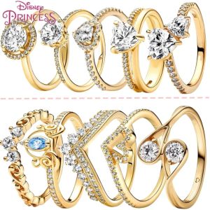Authentic fit women rings heart love ring Zircon Princess Heart Shaped Crown