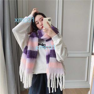 Scarves Autumn and Winter New Ac Scarf Mohair Warm Wear Fashion Womens Imitation Cashmere Thick Beard Color Stripe YUFL