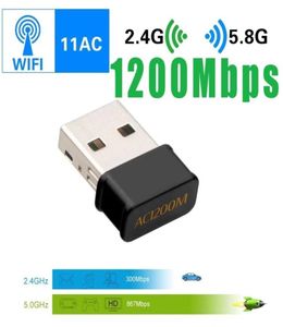 Mini USB WiFi Adapter 80211ac Dongle Network Card 1200Mbps 24G 5G Dual Band Wireless WiFi Mottagare för bärbar dator Desktop1355763