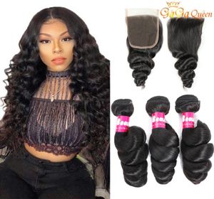 Peruvian Loose Wave With Closure 9A Hair Bundles With Closure Unprocessed loose wave Human Hair Weaves Bundles6640371