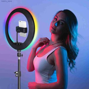 Iluminação contínua Anel auto -retrato Luz de 10 polegadas RGB com suporte de tripé, luminoso anel de telefone Light Light Photo Light Light Time Time Shooting Ring de maquiagem L